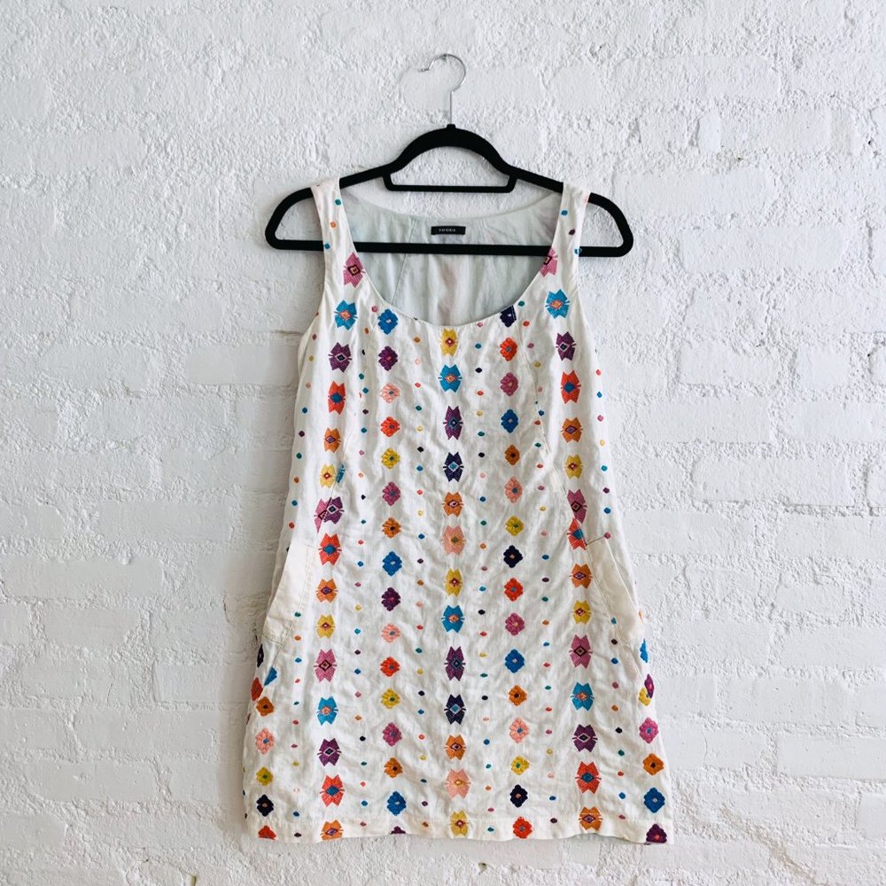 Tocca Embroidered Linen Mini Dress